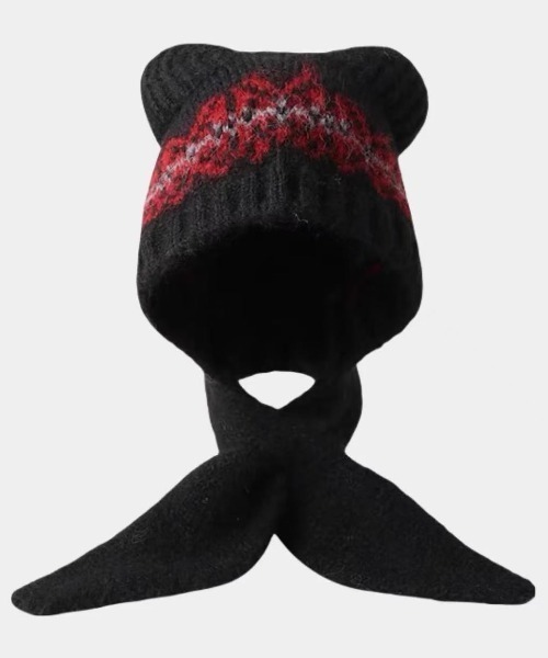 【新品　未使用】フーティー　マフラー　ニット帽　黒　モコモコ セール】【秋冬新作】帽子×マフラー一体型ふわもこ柄ニットフード / 4