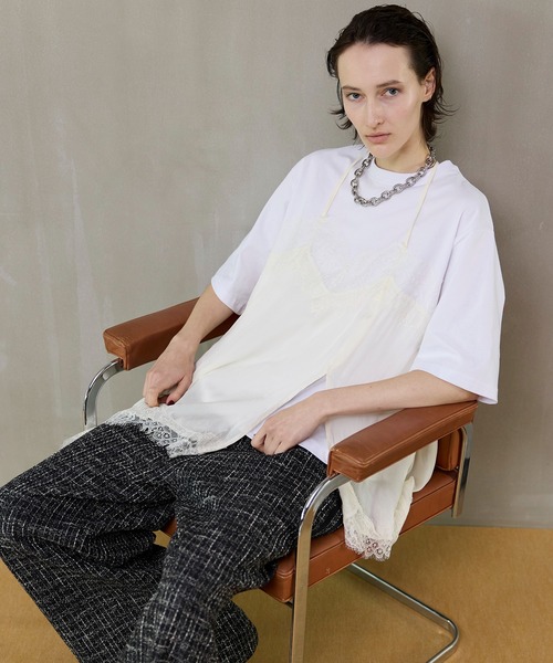 MAISON SPECIAL（メゾンスペシャル）の「【PRE-ORDER】Lace Docking Layered TEE/レースドッキングレイヤードTEE（Tシャツ/カットソー・レディース・ホワイト/チャコールグレー/マルチ・FREE）」の2枚目の写真