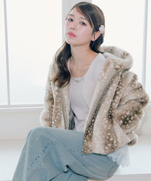 OLIVE des OLIVE(オリーブデオリーブ)の「ファーフードブルゾン(ブルゾン・レディース・その他1/アイボリー・FREE)」の9枚目の写真