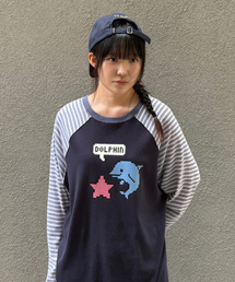 WaiKei | Pixel Star Dolphin Long Sleeve T-Shirt Navy(Tシャツ/カットソー)