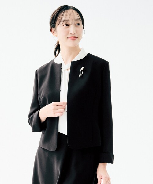 セール】【洗える/ストレッチ性/軽い】ノーカラージャケット（ノー