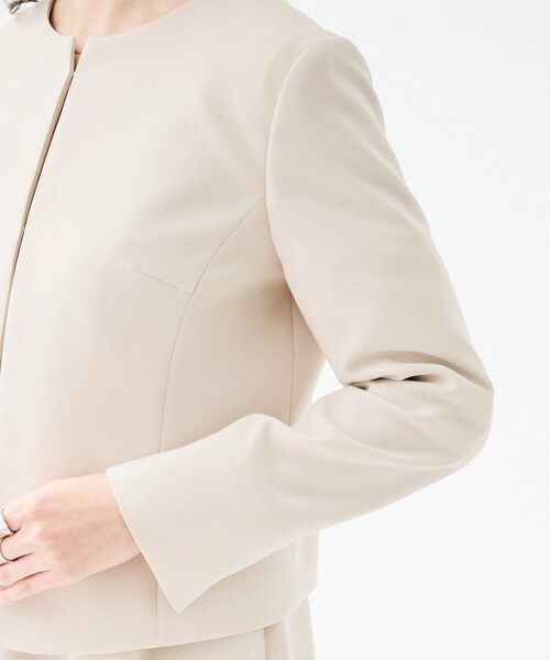 BALMAIN ホワイト ノーカラージャケット ワンピース セール】【洗える/ストレッチ性/軽い】ノーカラージャケット（ノー