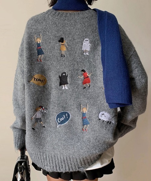ReRe(リリ)の「ゆったりシルエット×刺繍入りデザインニット(ニット/セーター・レディース・ベージュ/グレー・FREE)」の3枚目の写真