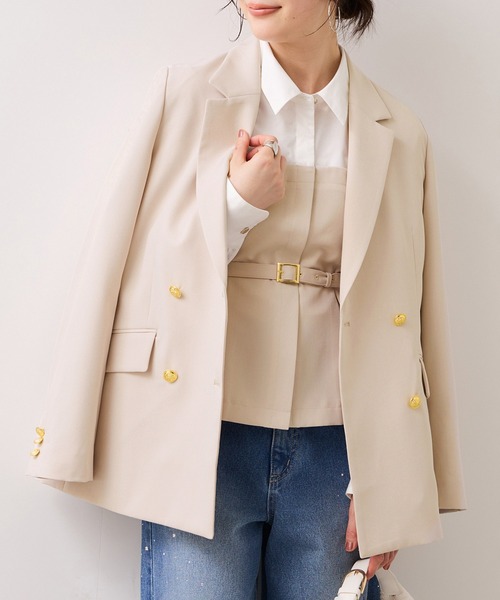 VIS（ビス）の「【美easy】コンフォート金ボタンジャケット/イージーケア・UVケア・セットアップ対応（テーラードジャケット・レディース・ネイビー/グレー/ライトグリーン/ベージュ・S/L/M）」の3枚目の写真