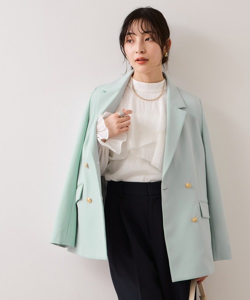 VIS（ビス）の「【美easy】コンフォート金ボタンジャケット/イージーケア・UVケア・セットアップ対応（テーラードジャケット・レディース・ネイビー/グレー/ライトグリーン/ベージュ・S/L/M）」の4枚目の写真