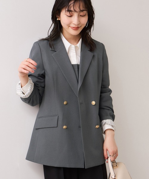 極美品.定価4.2万☆エストネーション バイカラージャケット 金ボタン 白×黒 美easy】コンフォート金ボタンジャケット/イージーケア・UVケア