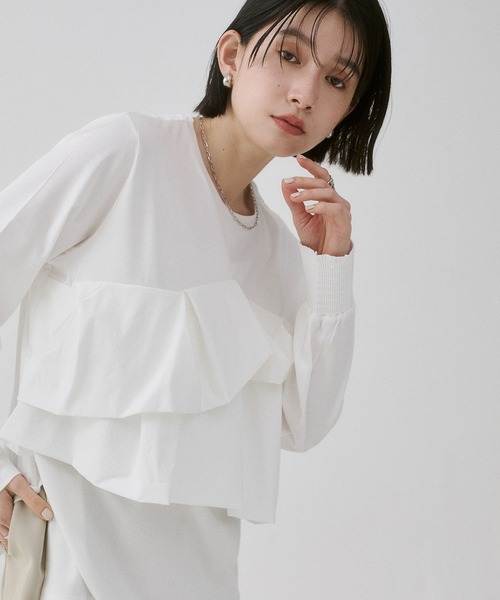 hunch（ハンチ）の「フロントフリル長袖Tシャツ（Tシャツ/カットソー・レディース・ブラック/オフホワイト/チャコール・FREE）」の20枚目の写真