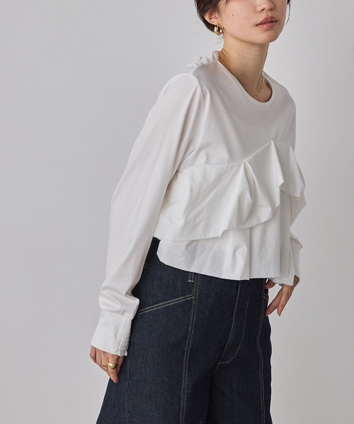 hunch（ハンチ）の「フロントフリル長袖Tシャツ（Tシャツ/カットソー・レディース・ブラック/オフホワイト/チャコール・FREE）」の8枚目の写真