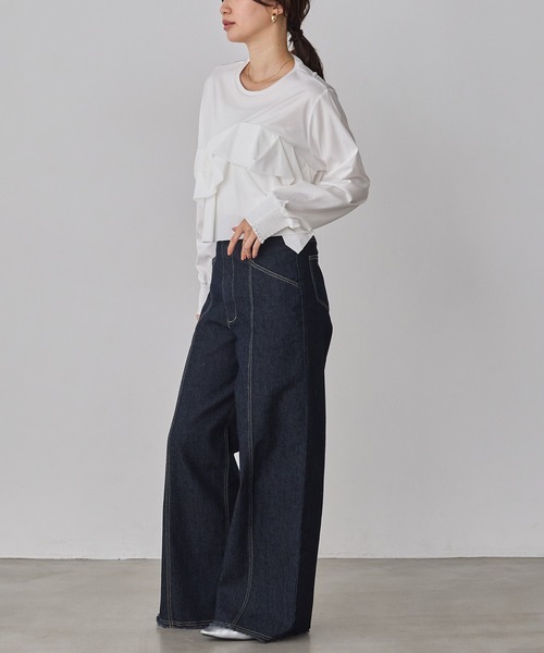 hunch（ハンチ）の「フロントフリル長袖Tシャツ（Tシャツ/カットソー・レディース・ブラック/オフホワイト/チャコール・FREE）」の11枚目の写真
