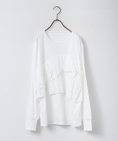 hunch（ハンチ）の「フロントフリル長袖Tシャツ（Tシャツ/カットソー・レディース・ブラック/オフホワイト/チャコール・FREE）」の13枚目の写真