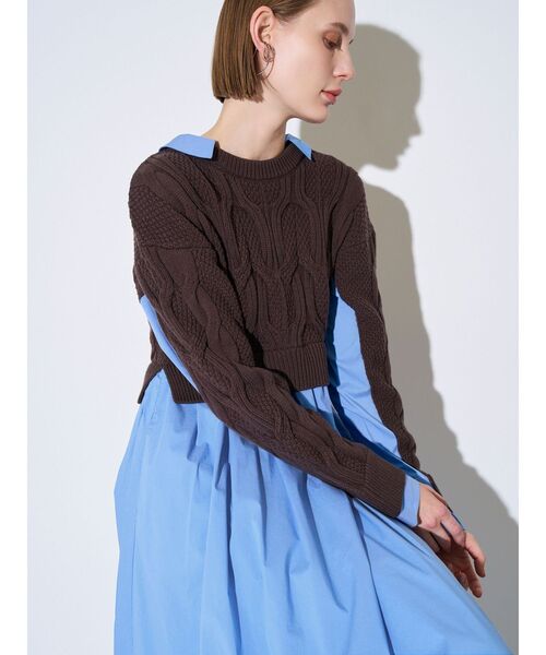 ELENDEEK(エレンディーク)の「ケーブルドッキングフィット&フレアワンピース(ワンピース・レディース・ブラック/ブラウン・02/01)」の2枚目の写真