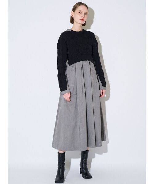 ELENDEEK(エレンディーク)の「ケーブルドッキングフィット&フレアワンピース(ワンピース・レディース・ブラック/ブラウン・02/01)」の1枚目の写真