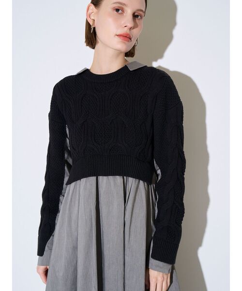 ELENDEEK(エレンディーク)の「ケーブルドッキングフィット&フレアワンピース(ワンピース・レディース・ブラック/ブラウン・02/01)」の4枚目の写真