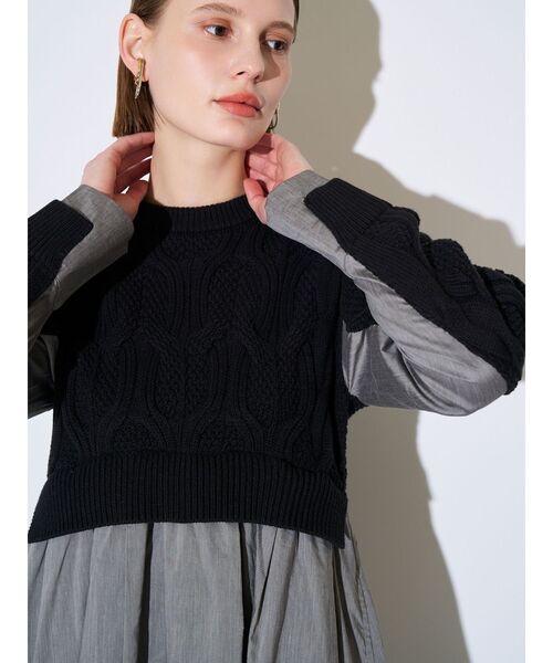 ELENDEEK(エレンディーク)の「ケーブルドッキングフィット&フレアワンピース(ワンピース・レディース・ブラック/ブラウン・02/01)」の6枚目の写真