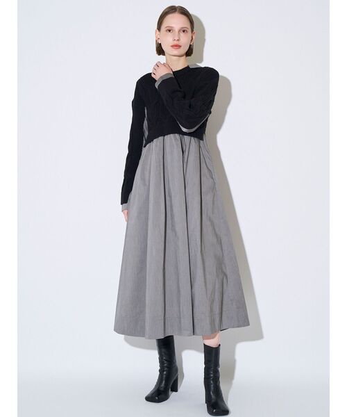 ELENDEEK(エレンディーク)の「ケーブルドッキングフィット&フレアワンピース(ワンピース・レディース・ブラック/ブラウン・02/01)」の7枚目の写真