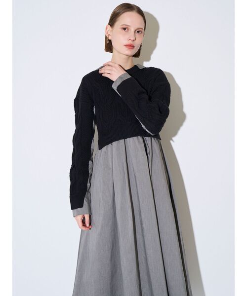 ELENDEEK(エレンディーク)の「ケーブルドッキングフィット&フレアワンピース(ワンピース・レディース・ブラック/ブラウン・02/01)」の10枚目の写真