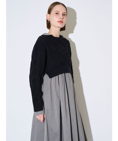 ELENDEEK(エレンディーク)の「ケーブルドッキングフィット&フレアワンピース(ワンピース・レディース・ブラック/ブラウン・02/01)」の12枚目の写真