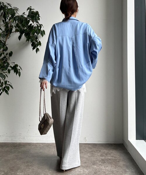 DouDou（ドゥドゥ）の「ヘムレースロンTEE（Tシャツ/カットソー・レディース・オフホワイト/グレー/ブラック・FREE）」の8枚目の写真