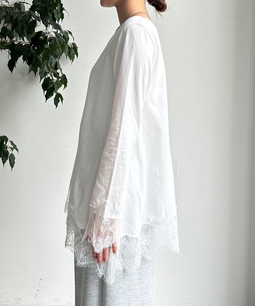 DouDou（ドゥドゥ）の「ヘムレースロンTEE（Tシャツ/カットソー・レディース・オフホワイト/グレー/ブラック・FREE）」の17枚目の写真