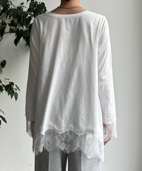 DouDou（ドゥドゥ）の「ヘムレースロンTEE（Tシャツ/カットソー・レディース・オフホワイト/グレー/ブラック・FREE）」の18枚目の写真