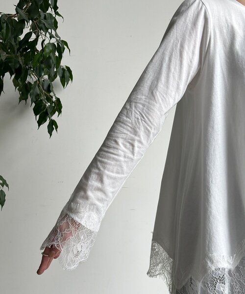 DouDou（ドゥドゥ）の「ヘムレースロンTEE（Tシャツ/カットソー・レディース・オフホワイト/グレー/ブラック・FREE）」の21枚目の写真