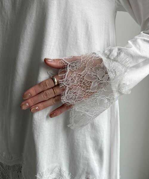 DouDou（ドゥドゥ）の「ヘムレースロンTEE（Tシャツ/カットソー・レディース・オフホワイト/グレー/ブラック・FREE）」の22枚目の写真