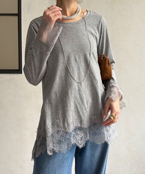 ヘムレースロンTEE（Tシャツ/カットソー）｜DouDou（ドゥドゥ）の