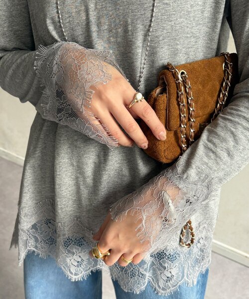 DouDou（ドゥドゥ）の「ヘムレースロンTEE（Tシャツ/カットソー・レディース・オフホワイト/グレー/ブラック・FREE）」の20枚目の写真