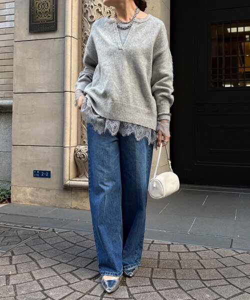 DouDou（ドゥドゥ）の「ヘムレースロンTEE（Tシャツ/カットソー・レディース・オフホワイト/グレー/ブラック・FREE）」の22枚目の写真