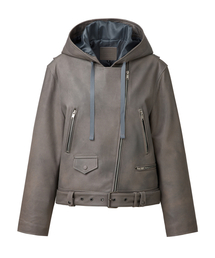 VERDEMAR（ベルデマール）の「ユニセックス ヨーロピアンラムスキンフードパーカージャケット_グレー（ライダースジャケット）」