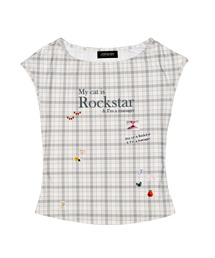 JOEGUSH | Boat Neck Sleeveless Top (Plaid Check)(Tシャツ/カットソー)