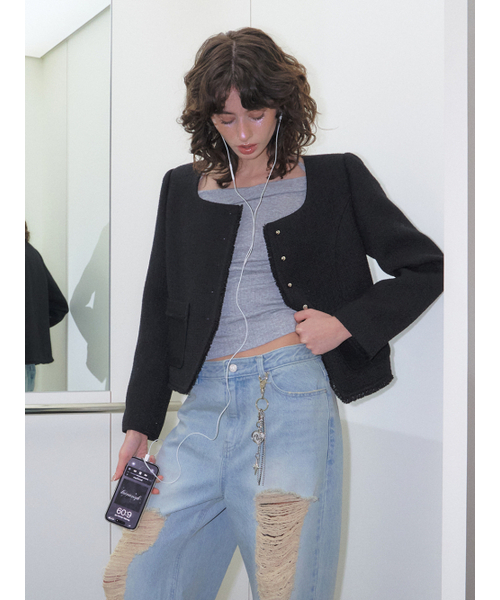 ETMON（エトモン）の「Button Square Tweed Jacket, Black（その他アウター・レディース・その他・S/M）」の3枚目の写真