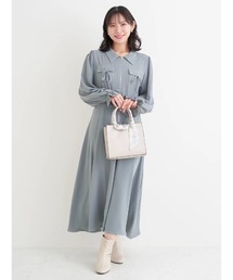 Re-J&SUPURE（リジェイアンドスプル）の「【大きいサイズ】ポケットリボンハーフZIPワンピース（無地・花柄）（ワンピース）」