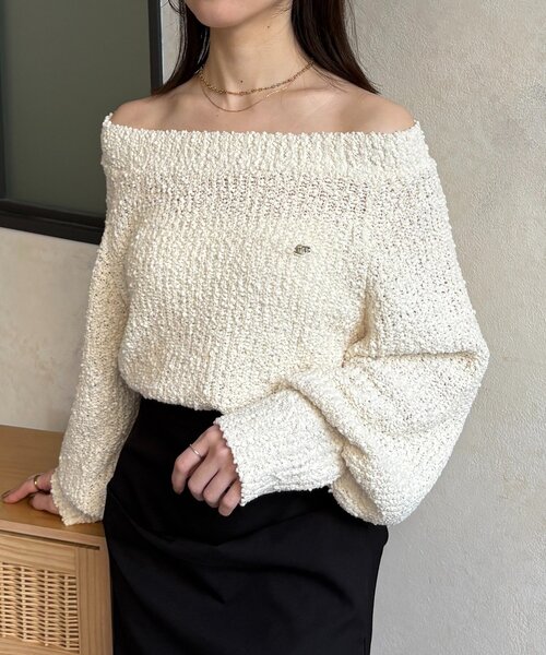Thevon（ゼボン）の「ポコポコヤーンボートネックニット（ニット/セーター・レディース・アイボリー/ピンク/ブラック・FREE）」の2枚目の写真