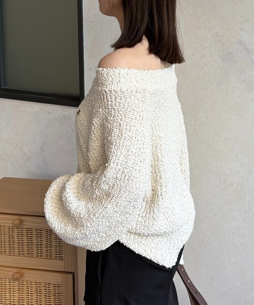 Thevon（ゼボン）の「ポコポコヤーンボートネックニット（ニット/セーター・レディース・アイボリー/ピンク/ブラック・FREE）」の5枚目の写真