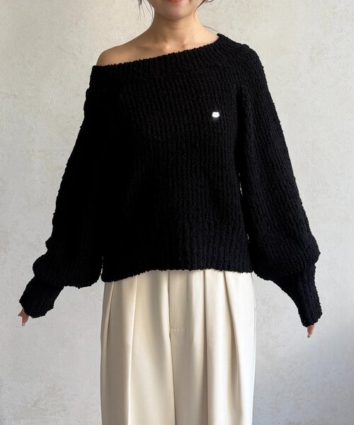 Thevon（ゼボン）の「ポコポコヤーンボートネックニット（ニット/セーター・レディース・アイボリー/ピンク/ブラック・FREE）」の13枚目の写真