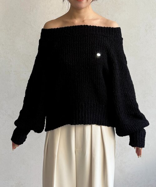 Thevon（ゼボン）の「ポコポコヤーンボートネックニット（ニット/セーター・レディース・アイボリー/ピンク/ブラック・FREE）」の14枚目の写真