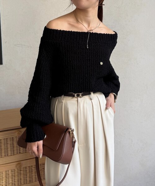 Thevon（ゼボン）の「ポコポコヤーンボートネックニット（ニット/セーター・レディース・アイボリー/ピンク/ブラック・FREE）」の18枚目の写真