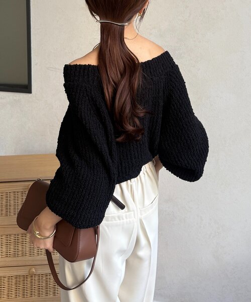 Thevon（ゼボン）の「ポコポコヤーンボートネックニット（ニット/セーター・レディース・アイボリー/ピンク/ブラック・FREE）」の19枚目の写真