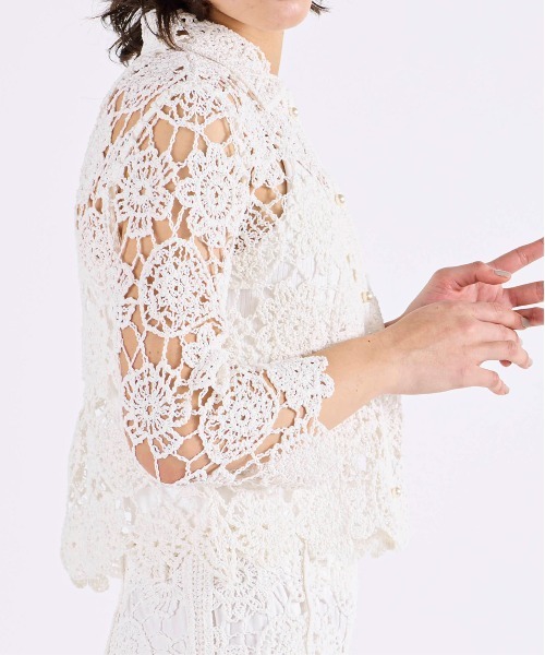 Marilyn Moon（マリリンムーン）の「crochet knit jacket（カーディガン/ボレロ・レディース・ホワイト/スミクロ・FREE）」の6枚目の写真