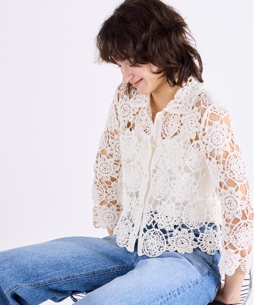 Marilyn Moon（マリリンムーン）の「crochet knit jacket（カーディガン/ボレロ・レディース・ホワイト/スミクロ・FREE）」の7枚目の写真