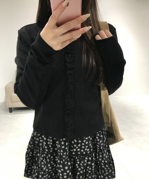 Birthday room（バースデイルーム）の「リブフリルCD/Rib frill cardigan（カーディガン/ボレロ・レディース・ブラック/イエロー・FREE）」の4枚目の写真