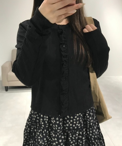 Birthday room（バースデイルーム）の「リブフリルCD/Rib frill cardigan（カーディガン/ボレロ・レディース・ブラック/イエロー・FREE）」の5枚目の写真