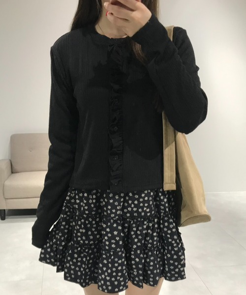 Birthday room（バースデイルーム）の「リブフリルCD/Rib frill cardigan（カーディガン/ボレロ・レディース・ブラック/イエロー・FREE）」の9枚目の写真