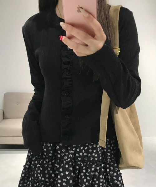 Birthday room（バースデイルーム）の「リブフリルCD/Rib frill cardigan（カーディガン/ボレロ・レディース・ブラック/イエロー・FREE）」の11枚目の写真