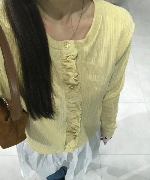 Birthday room（バースデイルーム）の「リブフリルCD/Rib frill cardigan（カーディガン/ボレロ・レディース・ブラック/イエロー・FREE）」の14枚目の写真