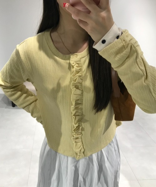 Birthday room（バースデイルーム）の「リブフリルCD/Rib frill cardigan（カーディガン/ボレロ・レディース・ブラック/イエロー・FREE）」の13枚目の写真