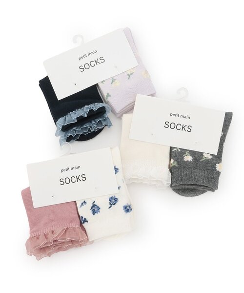petit main（プティマイン）の「花柄クルーソックス2P（ソックス/靴下・キッズ・オフホワイト/ラベンダー/チャコール・S(13-15cm)/M(16-18cm)/L(18-20cm)/11-13cm）」の5枚目の写真