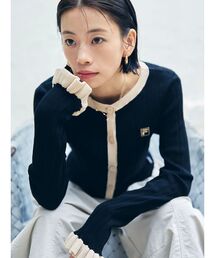 LAGUNAMOON | 【FILA別注】ドライタッチバイカラーフリルデザインニットカーディガン(カーディガン/ボレロ)