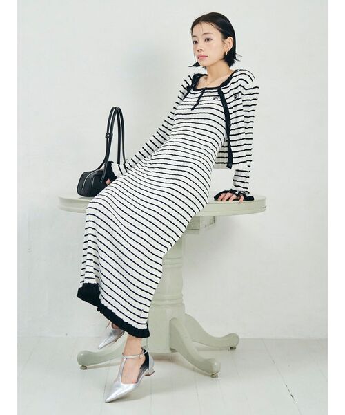 LAGUNAMOON(ラグナムーン)の「【FILA別注】ドライタッチバイカラーフリルデザインニットカーディガン(カーディガン/ボレロ・レディース・その他1/ベージュ/ブラック・FREE)」の8枚目の写真